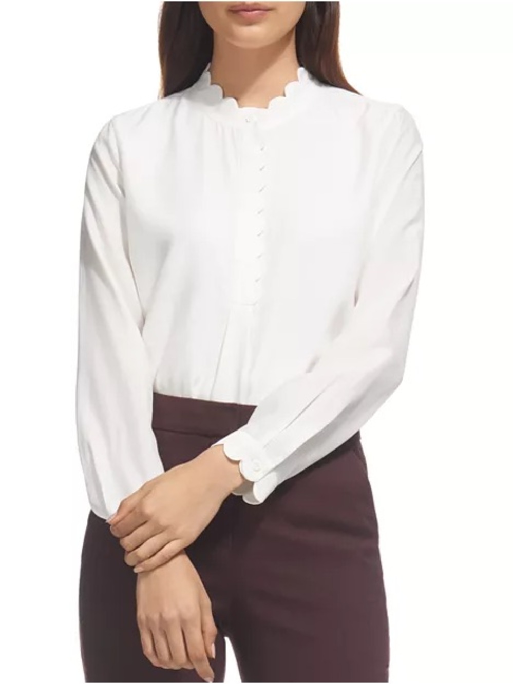 Whistles Dana Scallop Edge Long Sleeve Blouse, size 10
